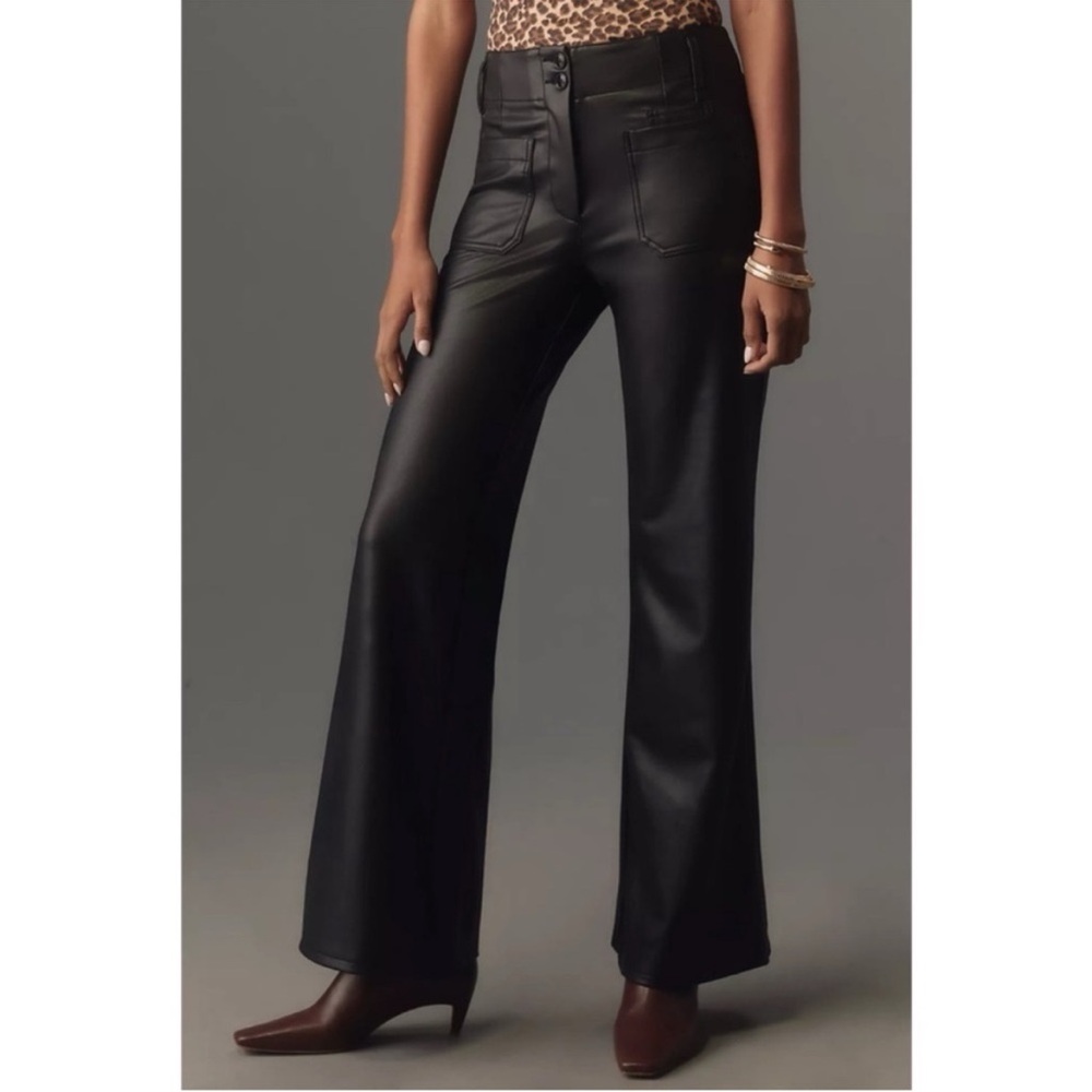NWT Anthropologie The Junie Faux Leather High-Rise Flare Pants Black 31P